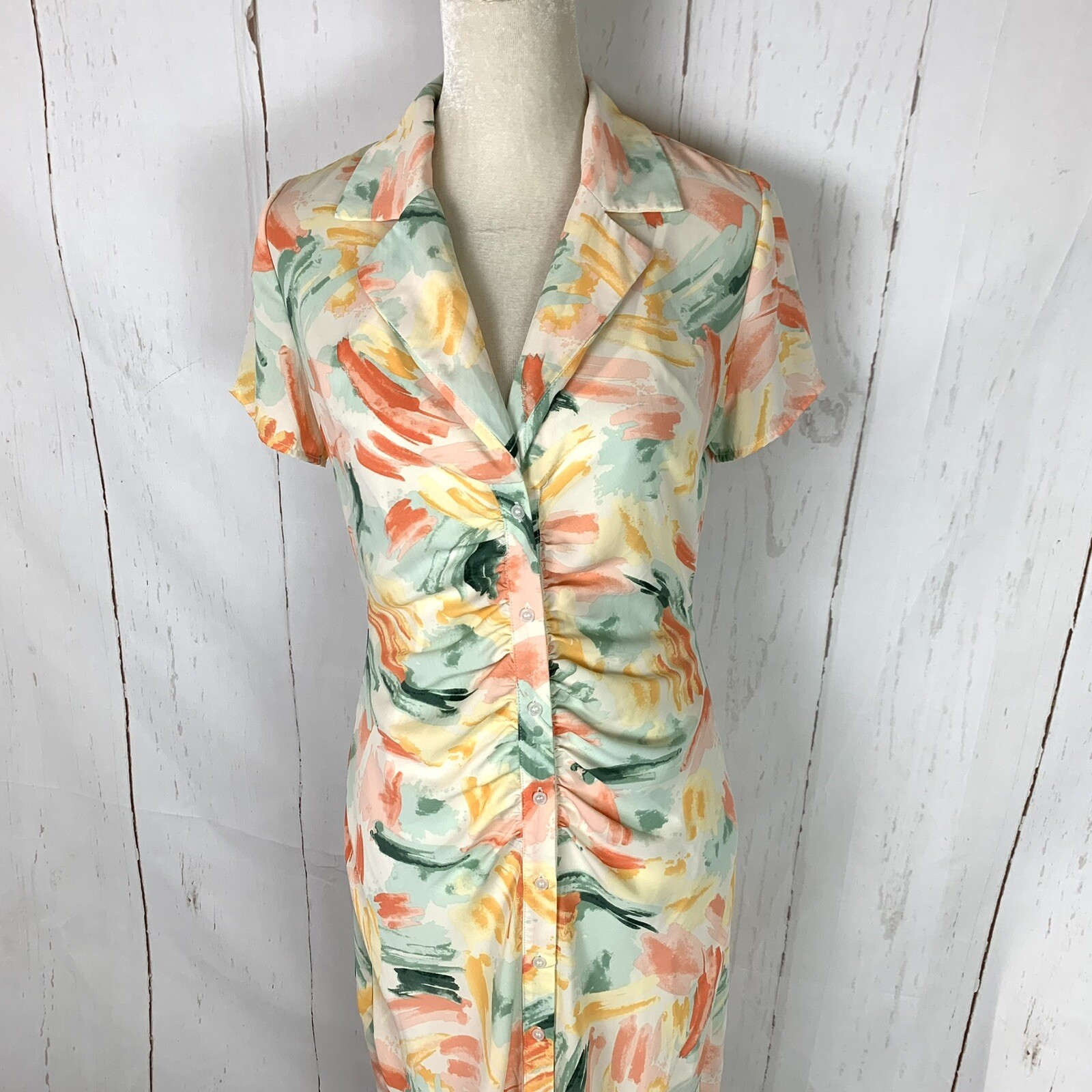 Fore Watercolor Dress Medium Button Front Shirt Dress cottagecore Feminine