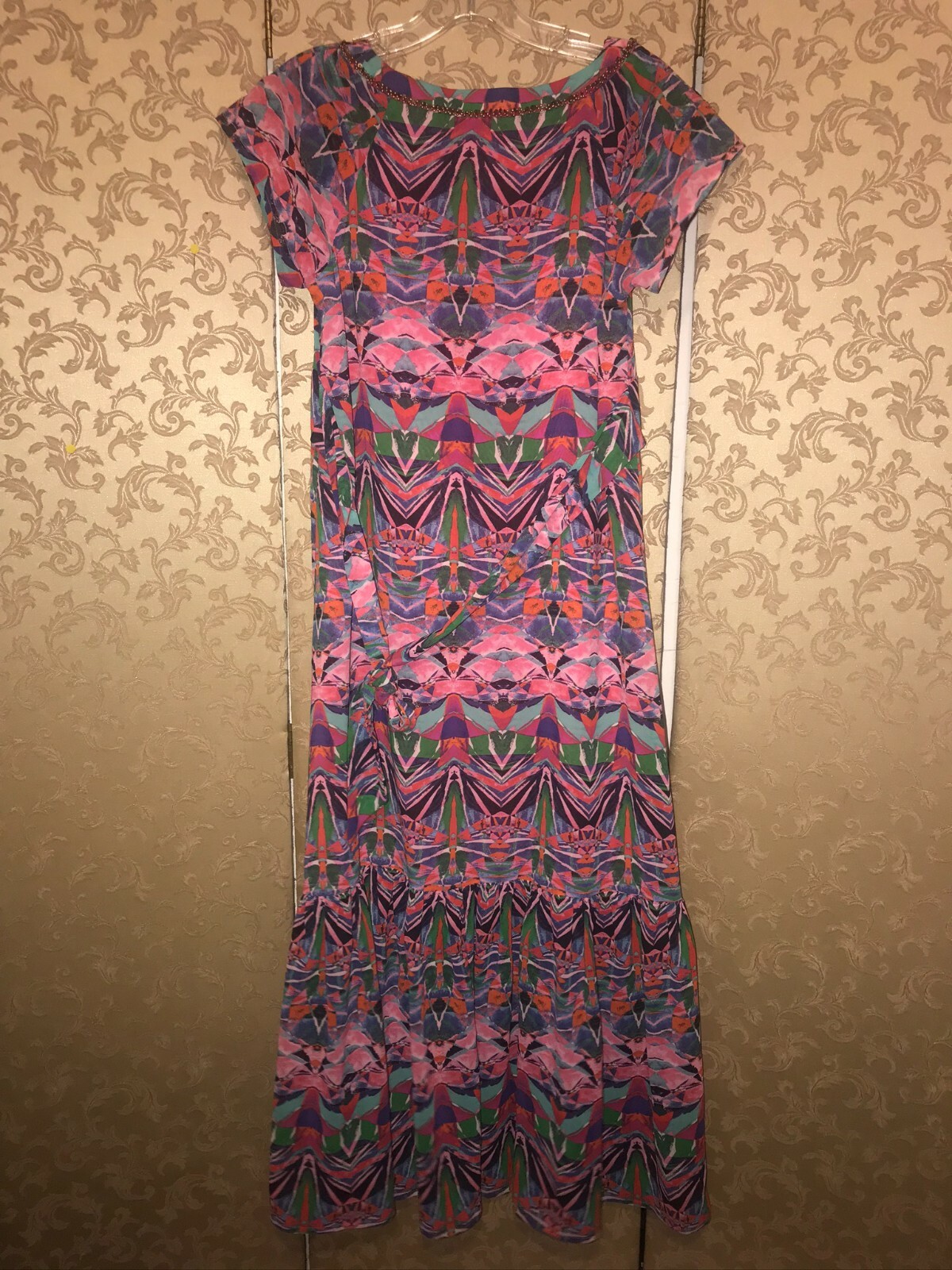 Anthropologie Vanessa Virginia Pink Multi-Color Tribal MURAL Midi Dress Size 0