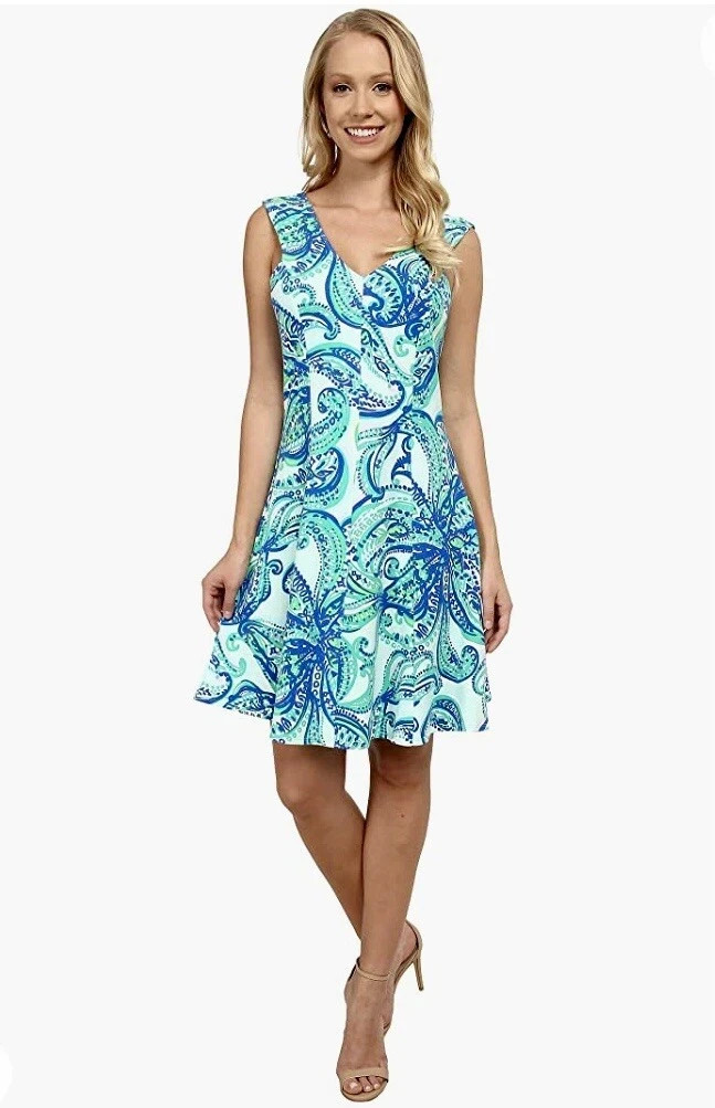Lilly Pulitzer Dahlia Poolside Blue Keep It Current Terry Fit Flare Dress XXS