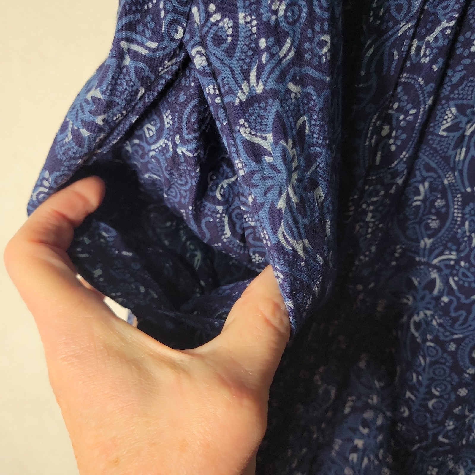 April Cornell Blue Print Cottagecore Midi Dress Pockets Sz Large Prairie