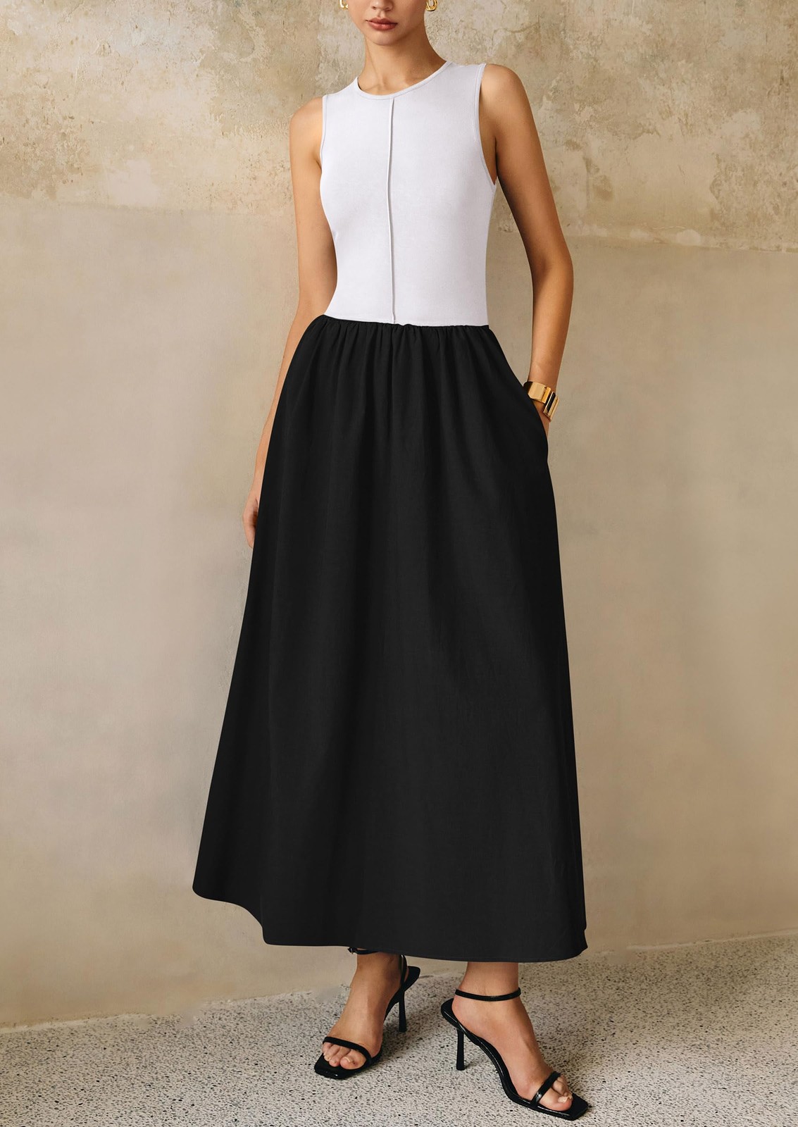 PRETTYGARDEN Women’s Maxi Dresses Summer Casual Sleeveless Black Medium