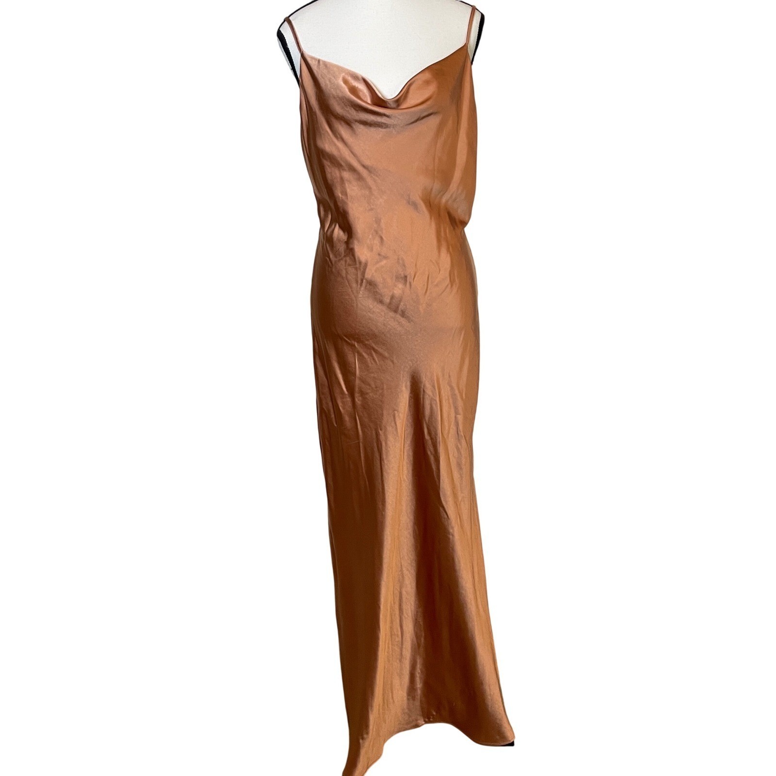 2Bella Womens Silky Satin Slip Dress Large Cowl Neck Sleeveless Maxi Chic Sexy