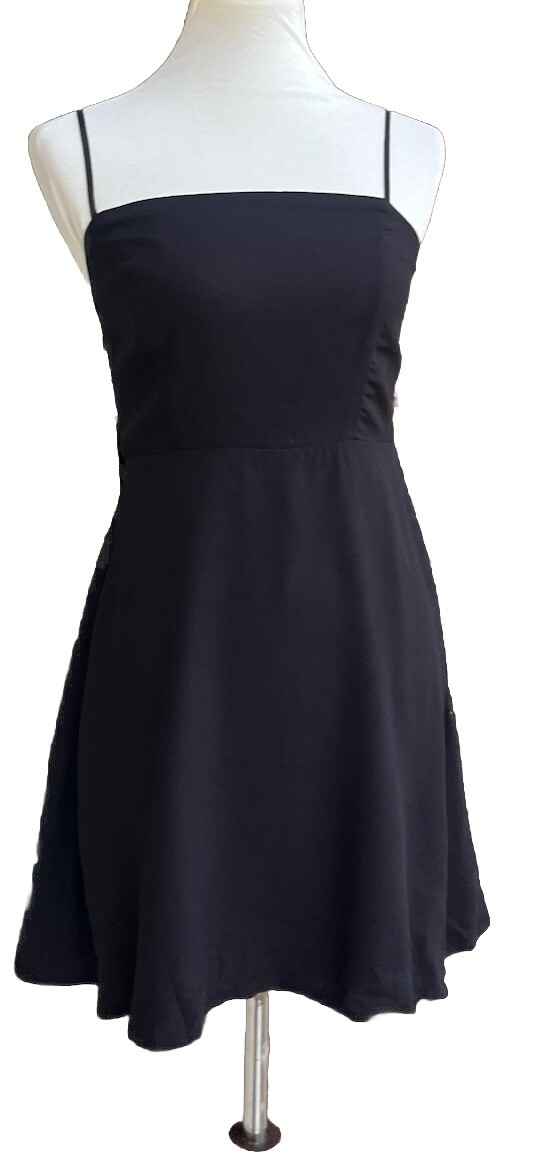 Socialite Women’s Black Smocked Back Skater Dress Size S Square Neck Sleeveless