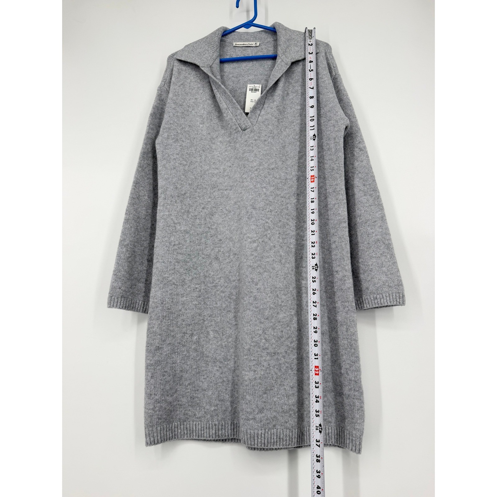 NEW Abercrombie & Fitch Heather Grey Polo Sweater Dress Wool Blend Medium Tall