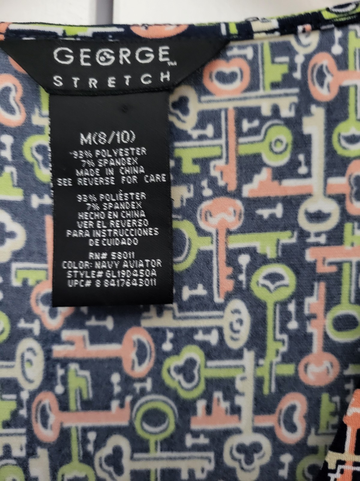 George Women’s Multicolor Key Pattern Lightweight Stretch Dress Size Medium 8/10