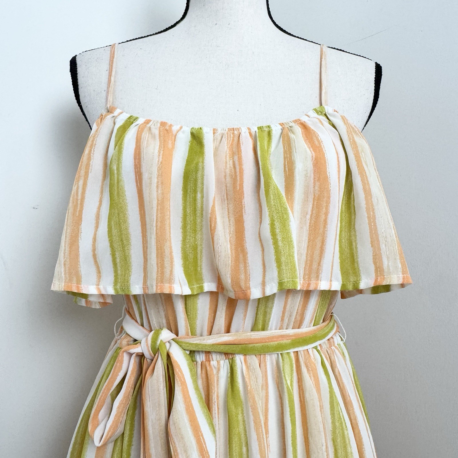 Evolutionary Ruffle Tiered Striped Maxi Dress XL Chiffon Boho Resort Coastal