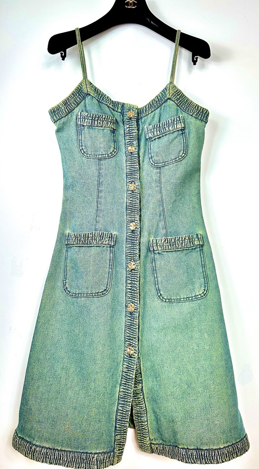 Chanel Vintage 2001 Barbie Blue Denim Midi Dress 36 38 4 6 Vtg Logo Button S M