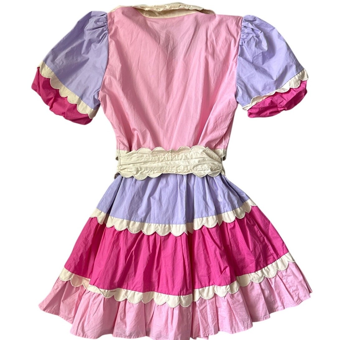 Karlie Scalloped Button Front Cutie Pie Mini Dress Pink Size Large