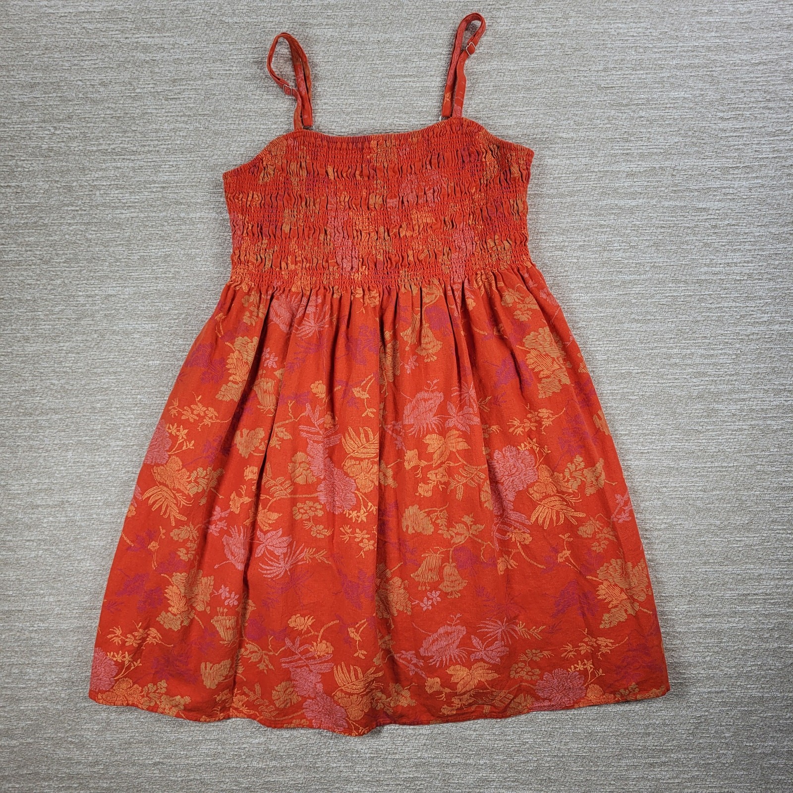 Universal Thread Dress Womens Medium Orange Smocked Top Adjustable Straps Summer