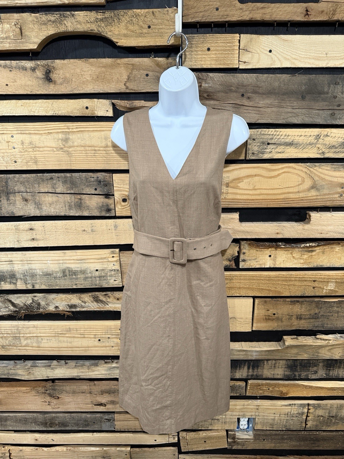 J.Crew beige wool sheath buckle dress with removable belt Size 14