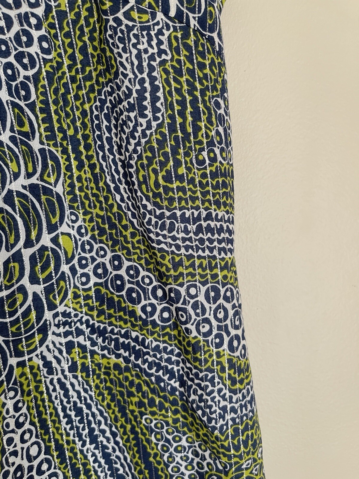 Trina Turk Blue Green Print Metallic Brocade Sleeveless Cotton Mini Dress size 2
