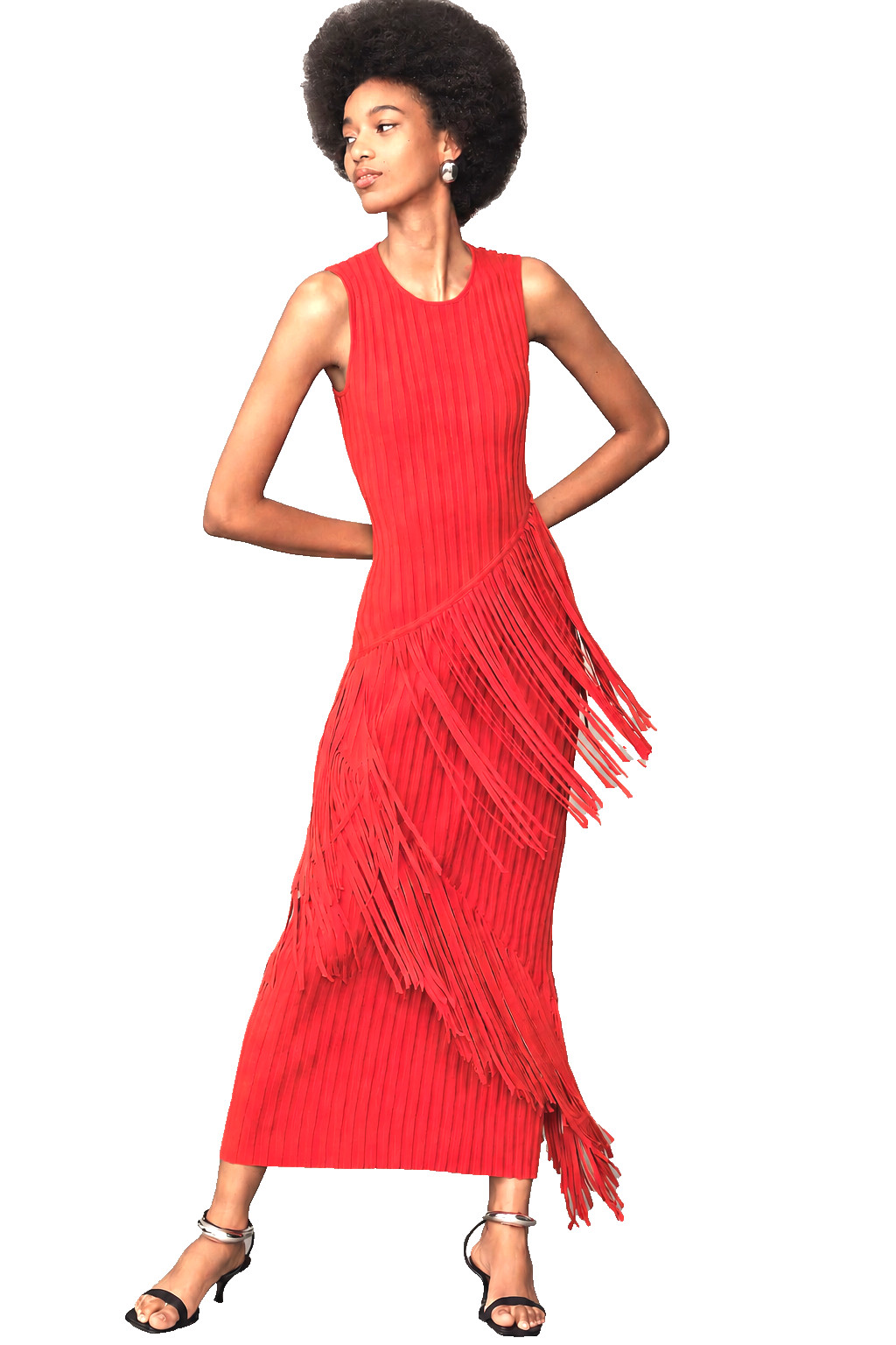 SIMON MILLER Spiral Knit Fringe Bodycon Maxi Dress Paprika S NWT Anthropologie