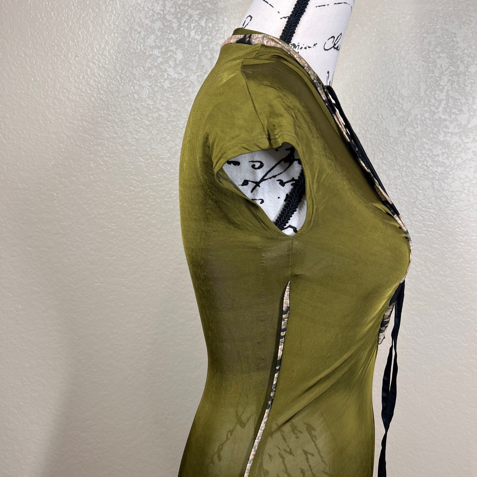 Just Cavalli by Roberto Cavalli olive dress deep lace-up plunging neckline 38