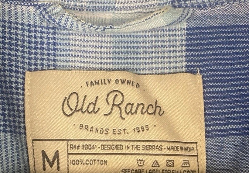 Old Ranch Aqua Blue Cottage core Pockets 100% Cotton Size M Western Cowgirl