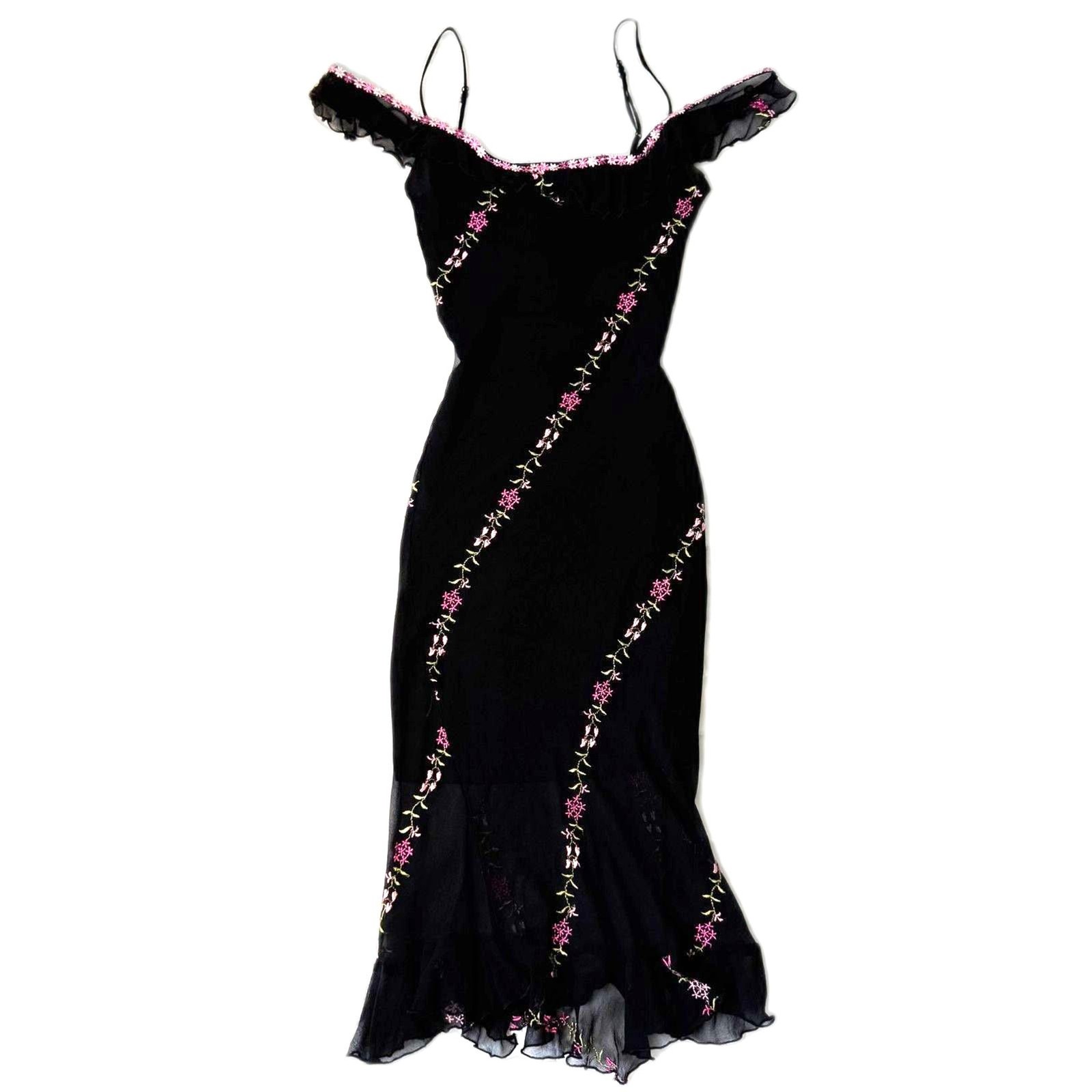 Size 4 Y2K Vintage Betsey Johnson silk floral embroidered dress 10615