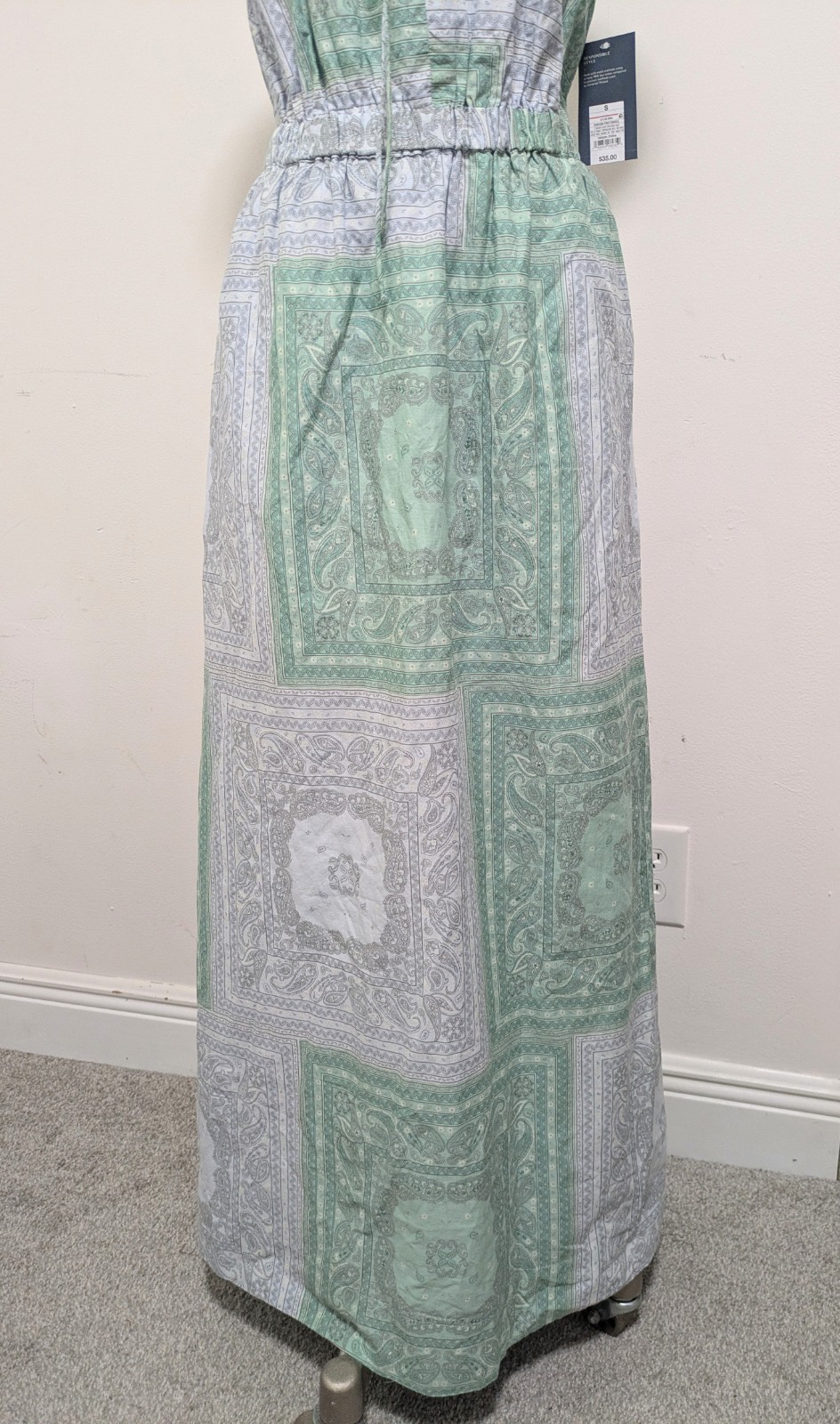 Universal Thread Tie-Front Maxi Dress Green Blue Paisley Sz M Vacation Resort