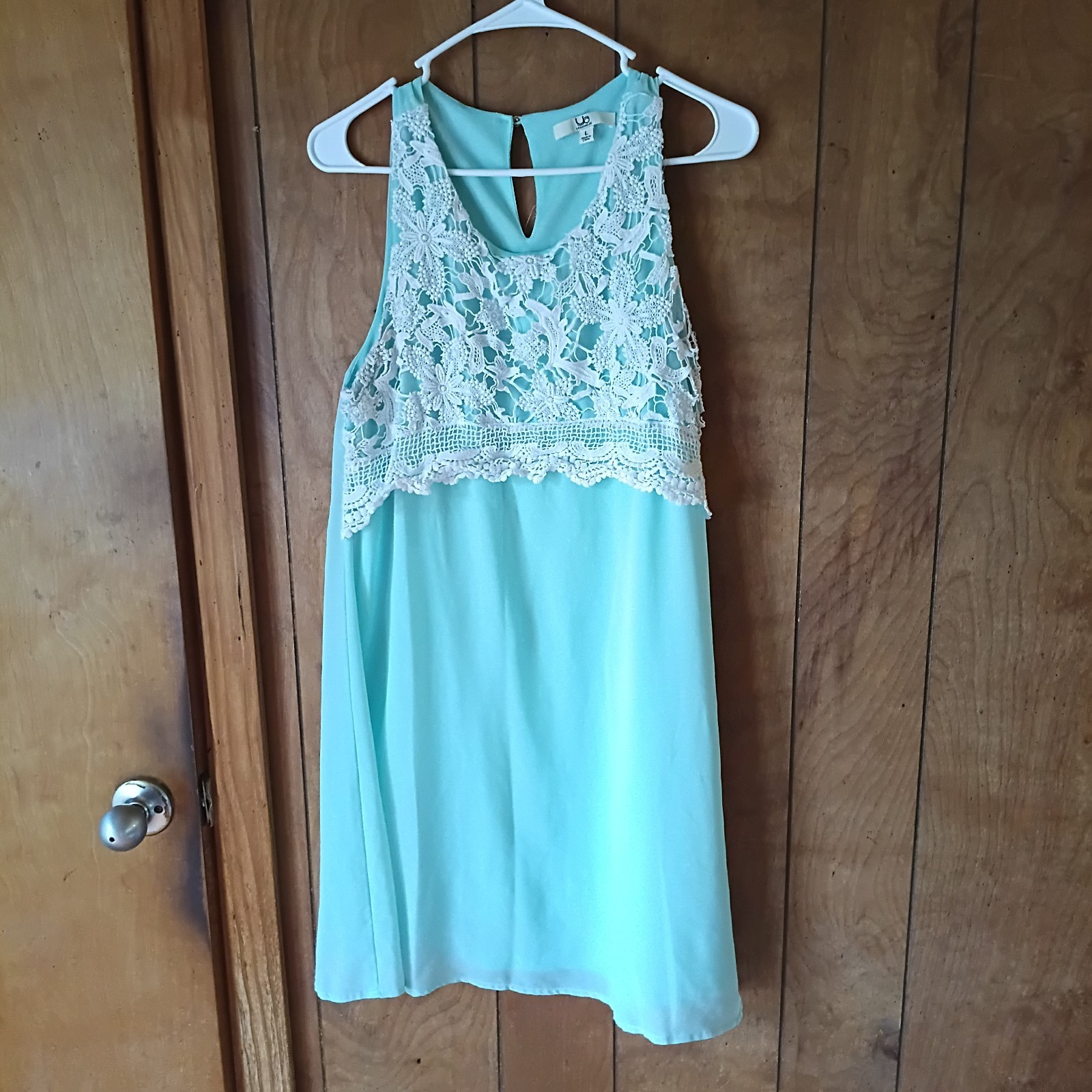 YA Mint Green Lace Overlay Dress Size L Silk Polyester Sleeveless Pullover