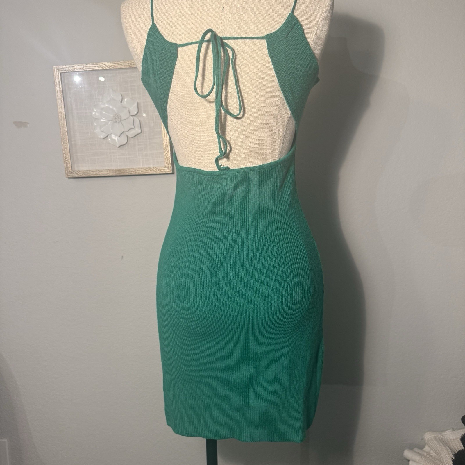 Peppermayo Green Rayon Ribbed Knit Halter Backless Bodycon Mini Dress Women S