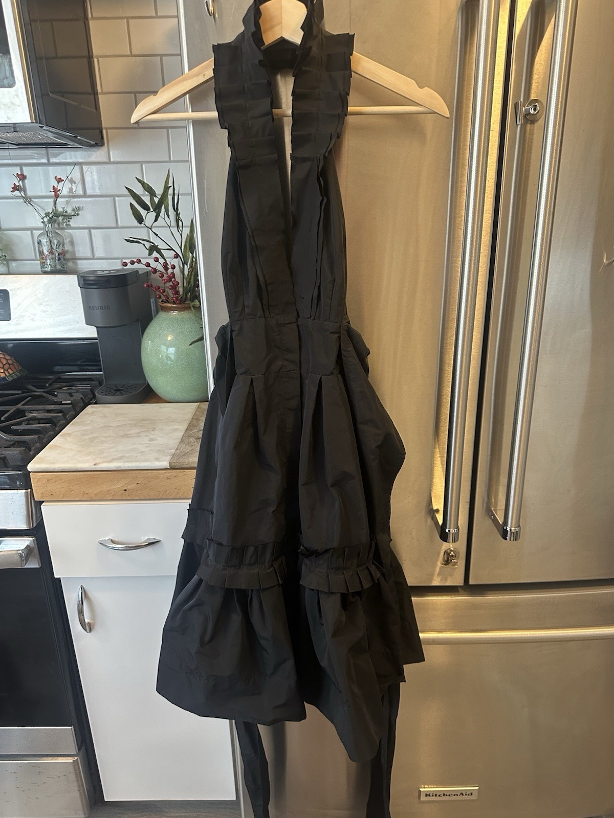 Stunning Halter Dress Open Back Puffed Skirt Snap-up Front Deep V Neck Tie Belte