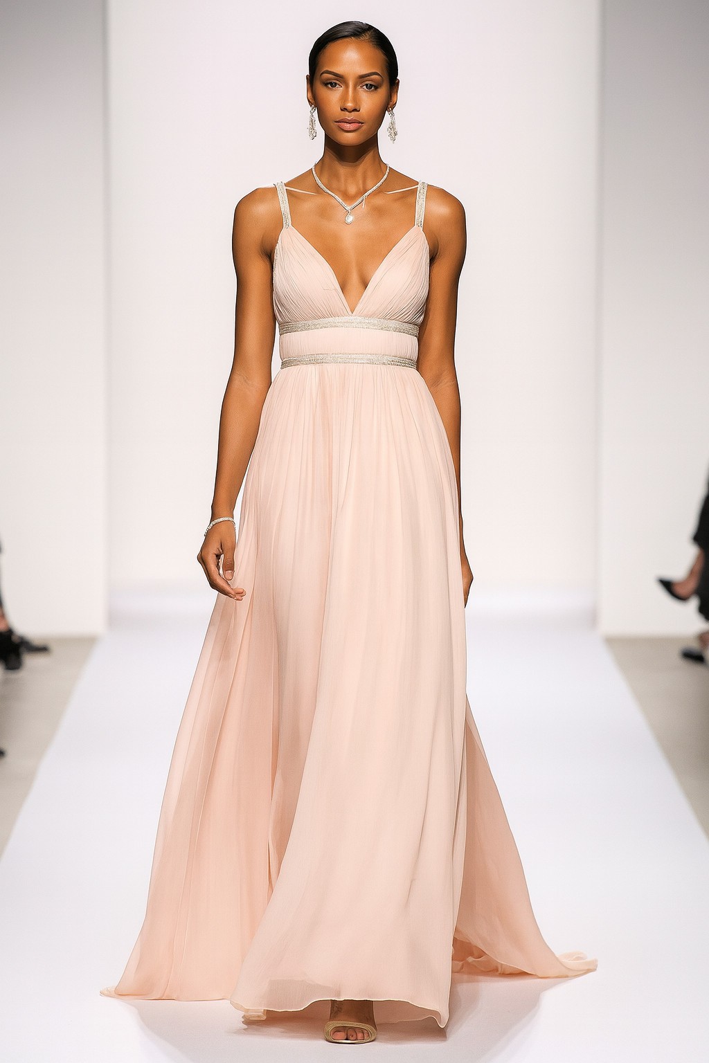 Aidan Mattox Blush Deep V Ball Gown Embellished Silver Prom Bridesmaids Size 4