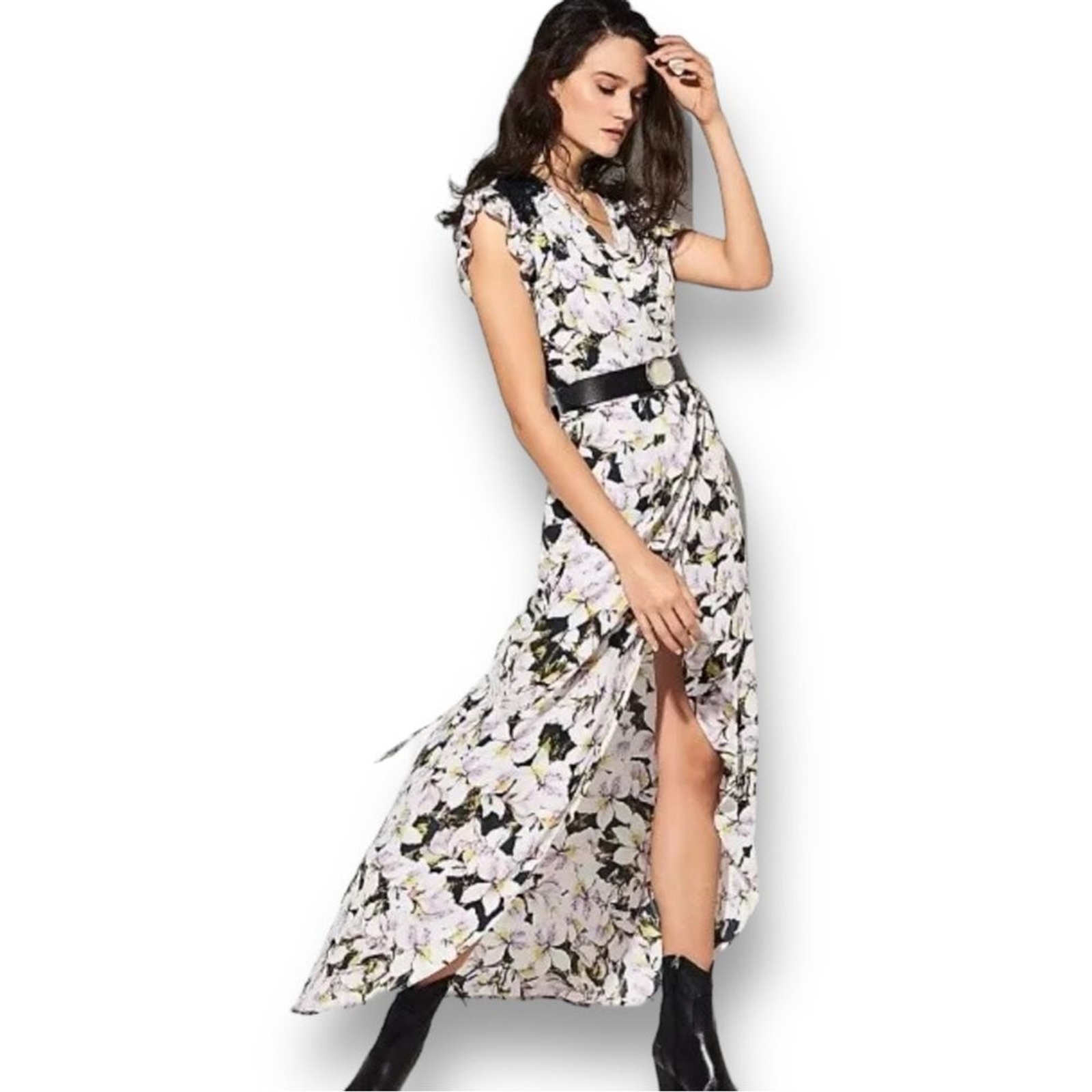 Happy x Nature Lilac/Black Floral Sleeveless Wrap Dress Women’s Med NWT FLAW