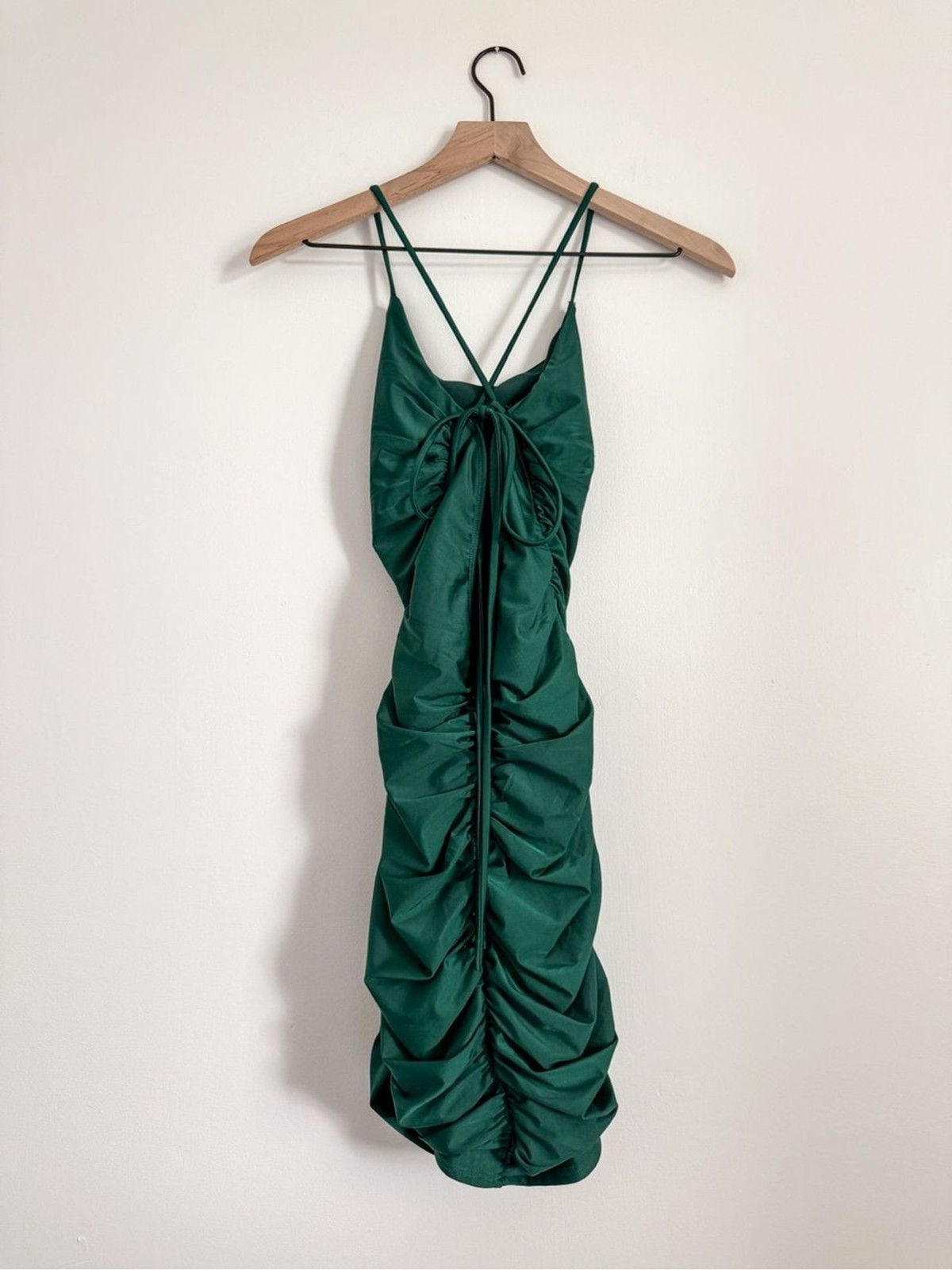 Confident Allure Emerald Ruched Lace-Up Bodycon Mini Dress Size Small