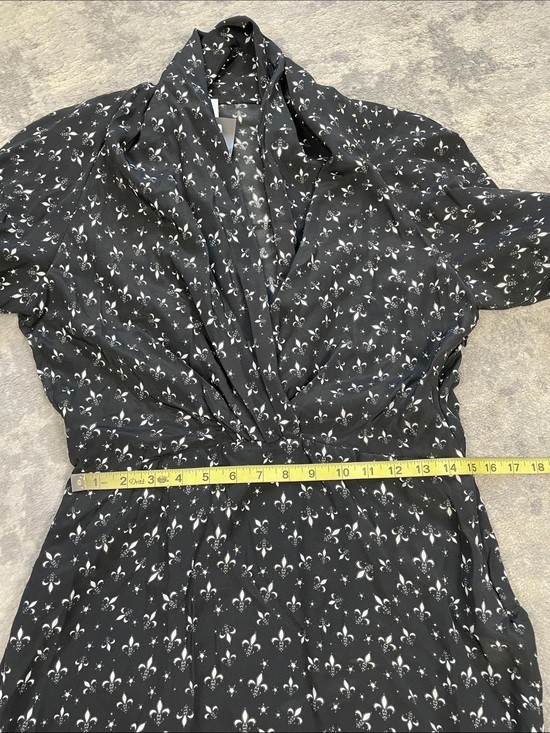 NWT Redemption Draped Neck Fleur De Lis Mini Dress Black Silk Sz 44