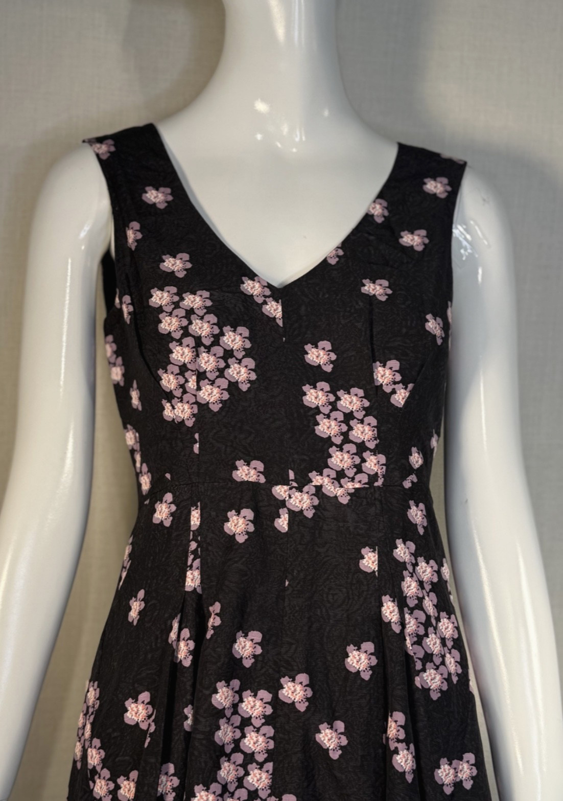 2014 MARNI Cherry Blossom Print Viscose Linen Deep V-Neck Sun Dress SIZE IT38 S