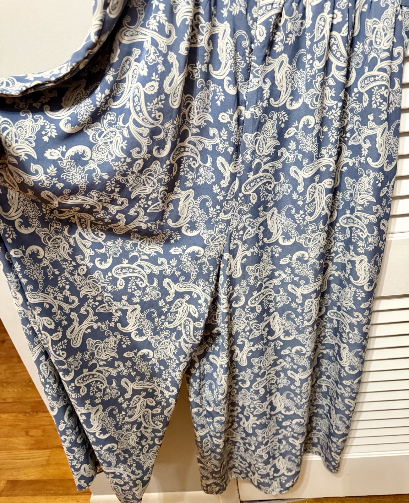 mittoshop Blue/White Paisley V-Neck Strappy Maxi Dress Pockets L