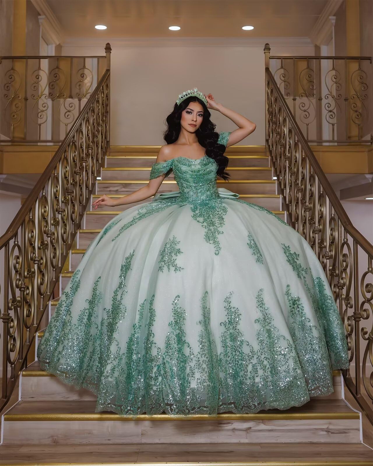 Elegant Off Shoulder Quinceanera Dress with Sequin Applique Pageant Ball Gowns