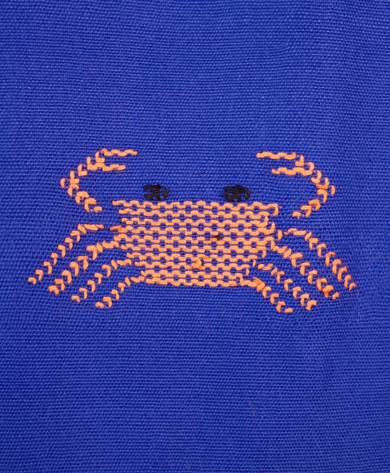 M/L Huipil Kaftan Handwoven Blue & Orange Crabs San Juan Colorado Oaxaca Mexico