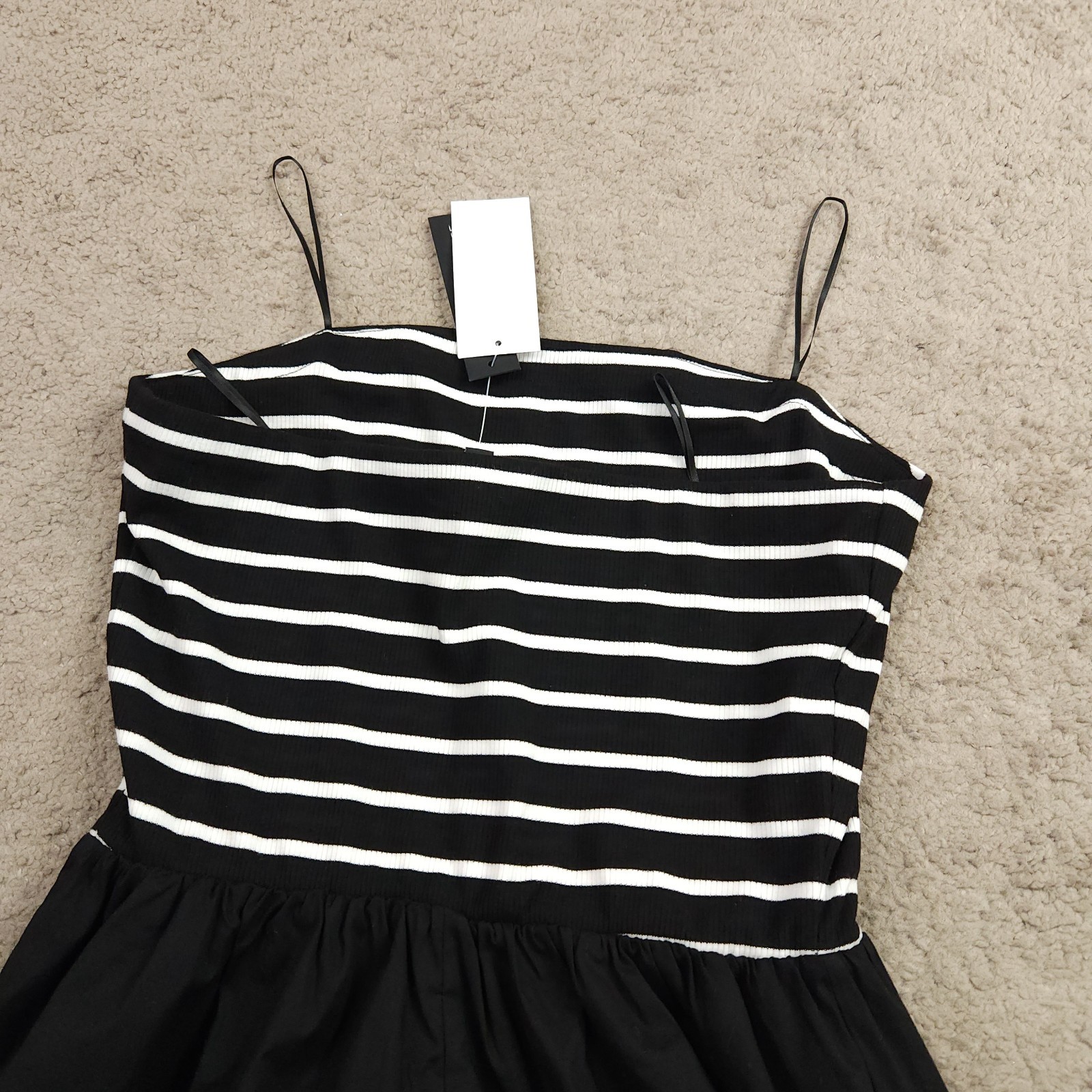 Tinsel Juniors Strapless Mixed Media Midi Dress Striped Poplin White Size M