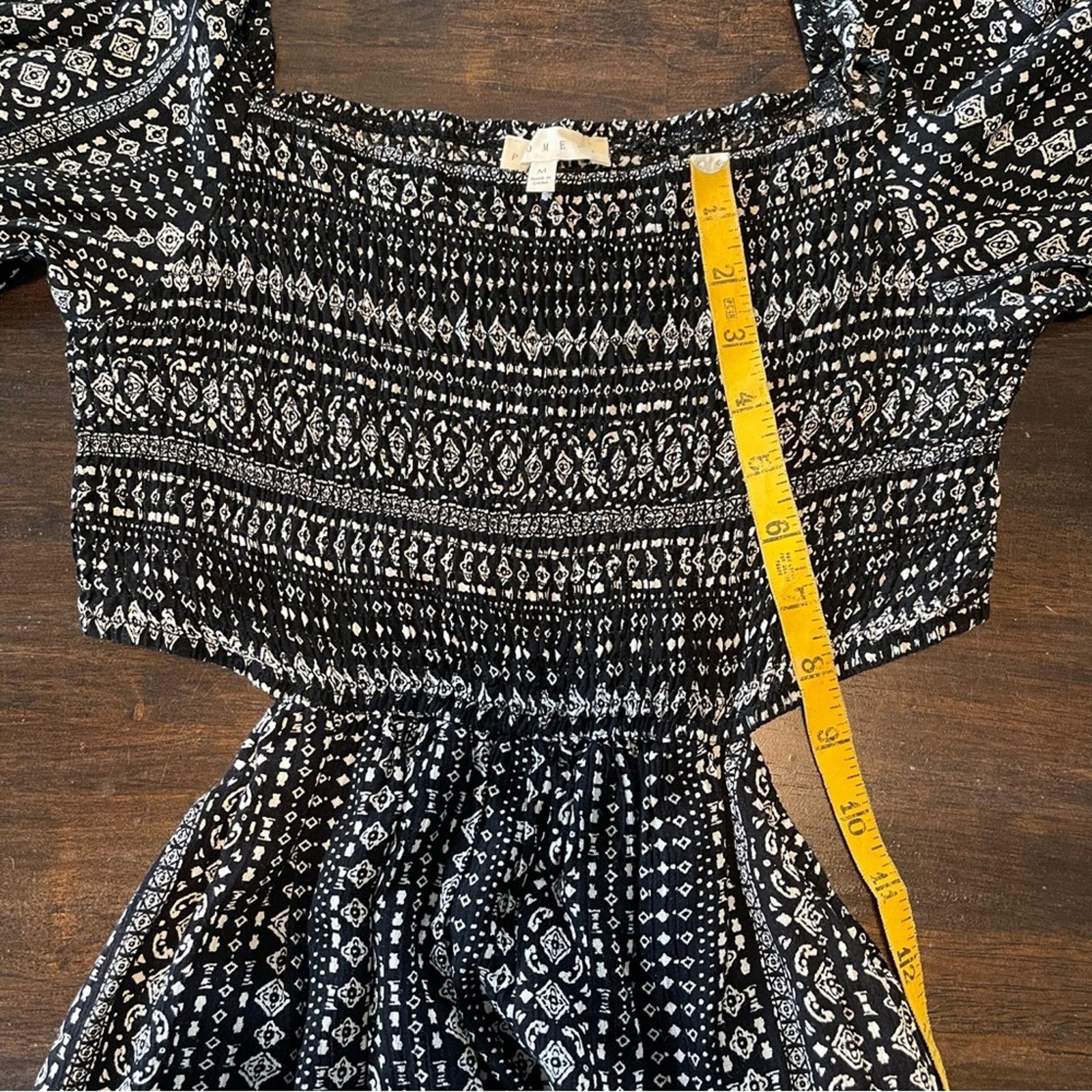 Promesa Black White Boho Patterned Maxi Dress Size M Backless Smocked Bishop