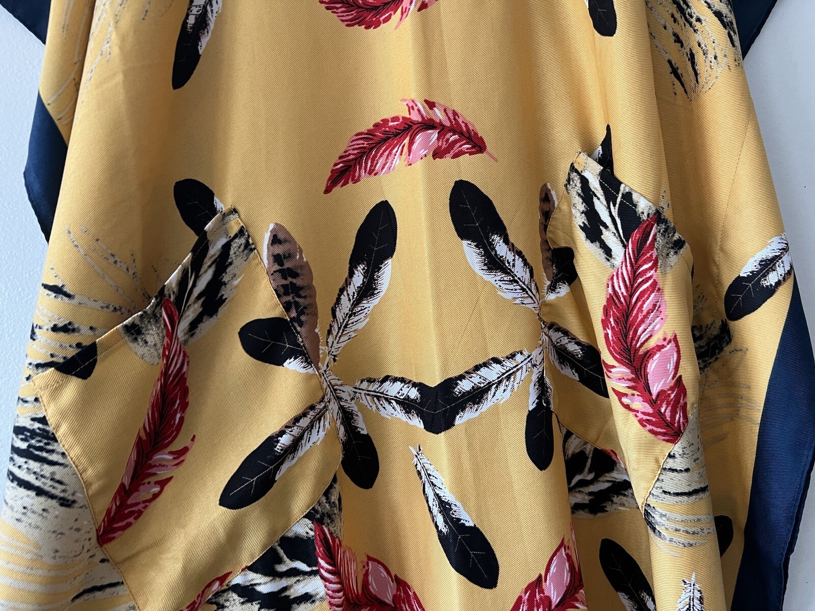 Unbranded Yellow Feather Print Crew Neck Long Dress Kaftan O/S fits S M L XL
