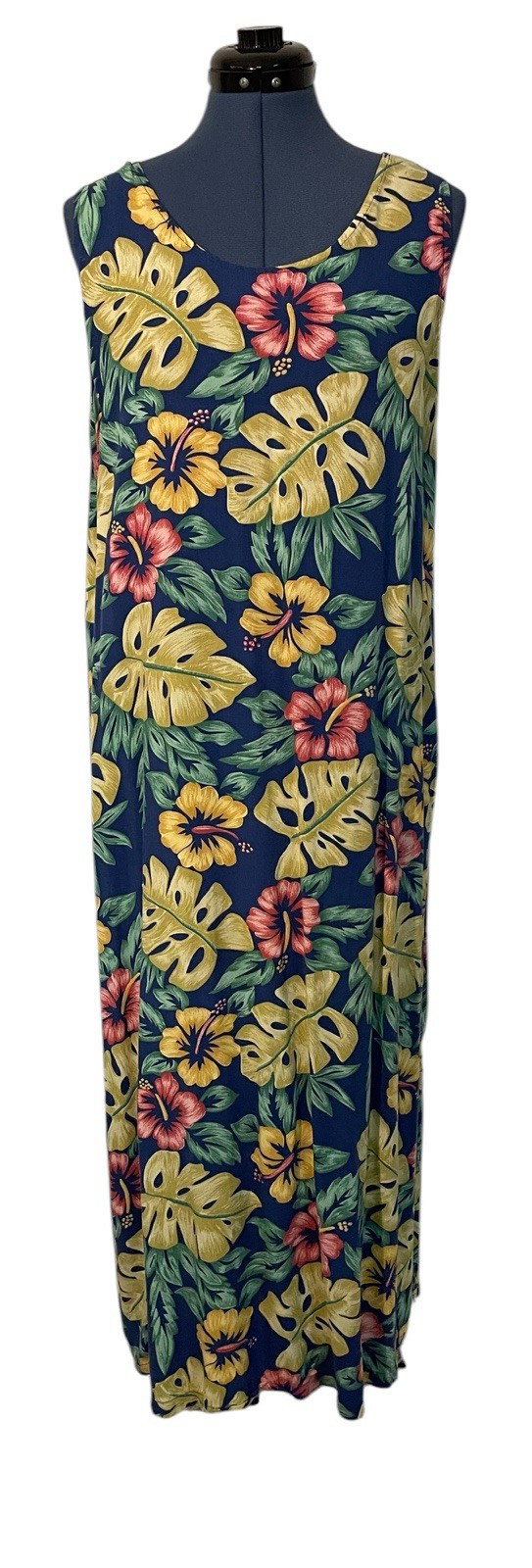 VTG Reyn Spooner Womens Blue Floral Hibiscus Sleeveless Maxi Dress Hawaiian XL