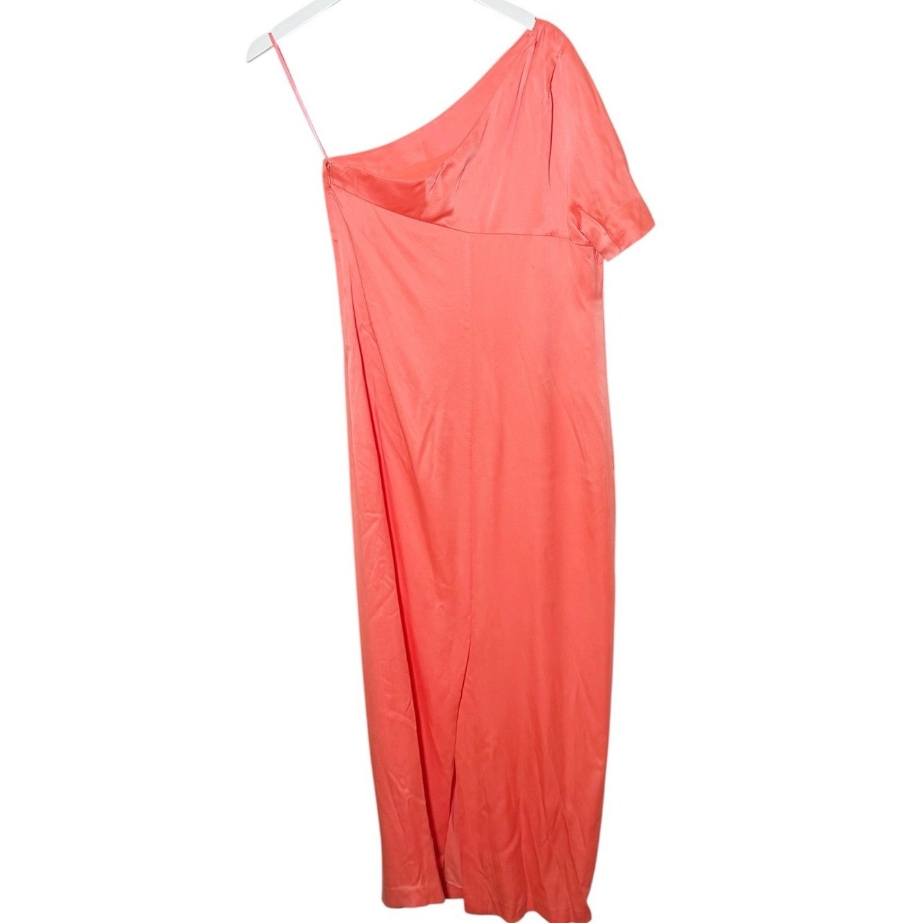 BR Monogram Silk One Shoulder Dress Neon Coral Volt Size 8
