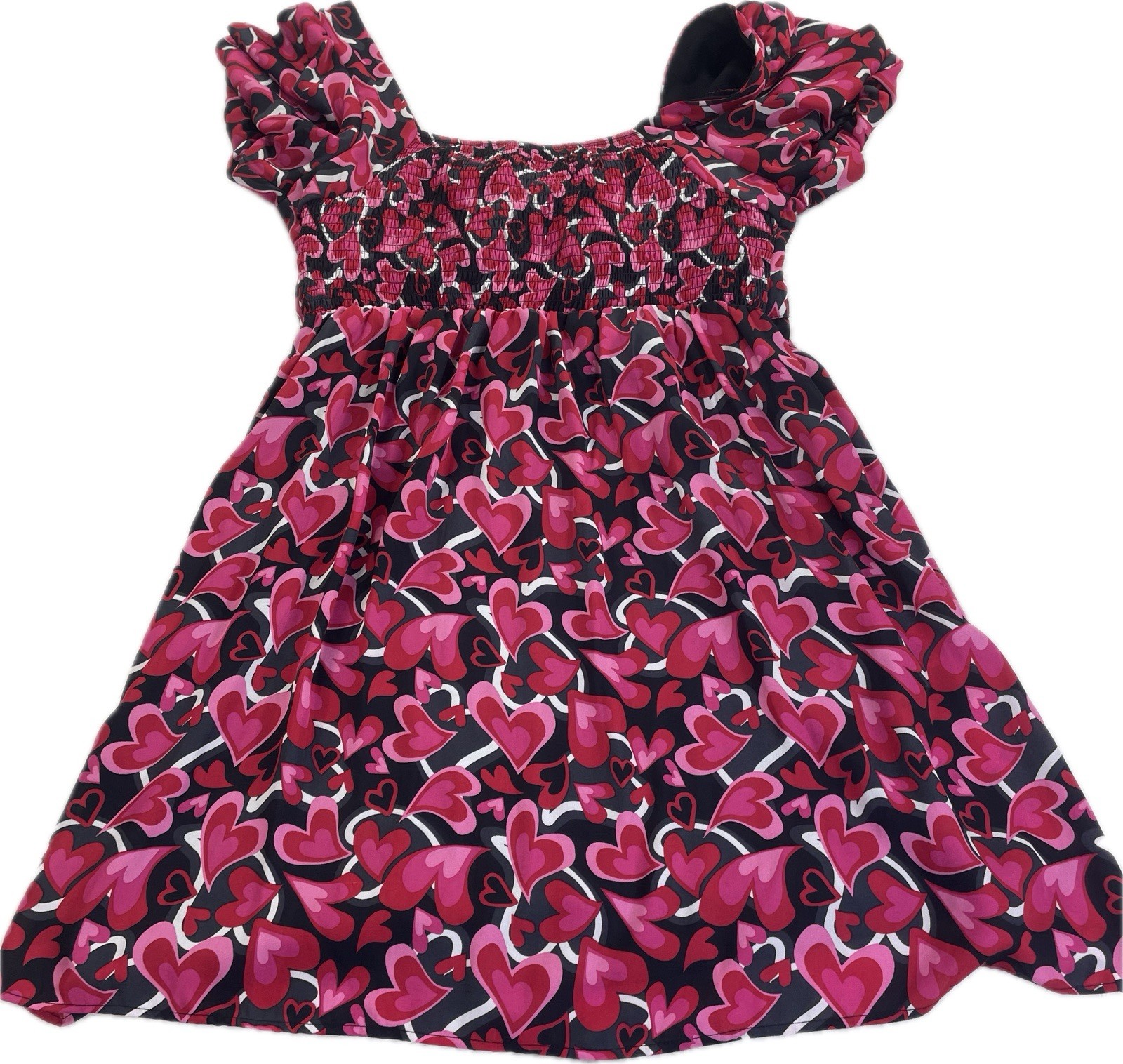 Womens Madden NYC Size LARGE Multi Color Heart Balloon Sleeve Dress.