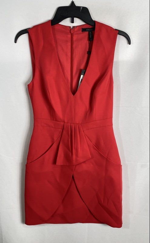 BCBGMAXAZRIA Women’s Lipstick Red V-Neck Sleeveless Tulip Mini Dress Sz 0 NWT