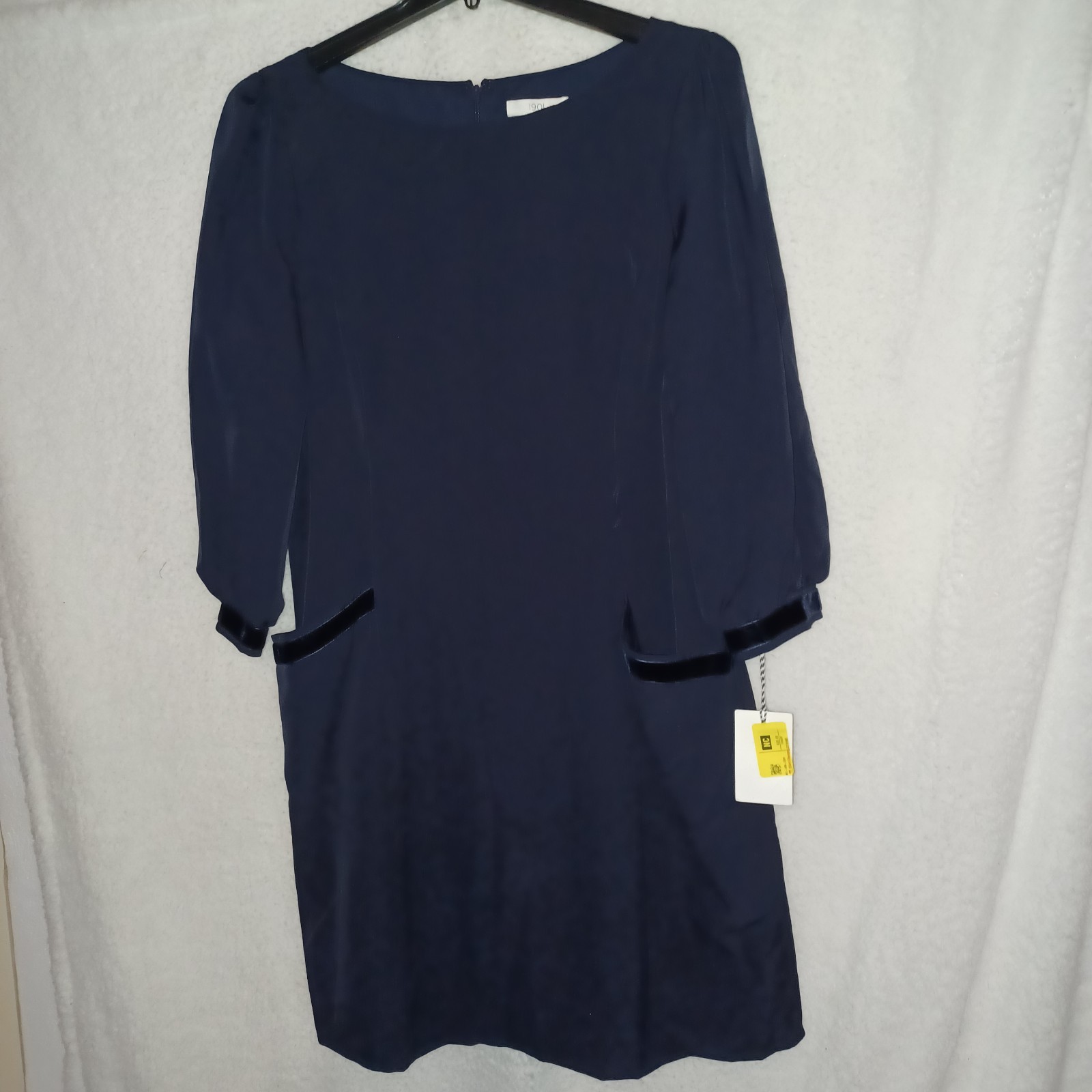 1901 Women’s Sz 18 Mini Dress Navy Blue Midi Sheath Scoop Neck 3/4 Sleeves (24A)