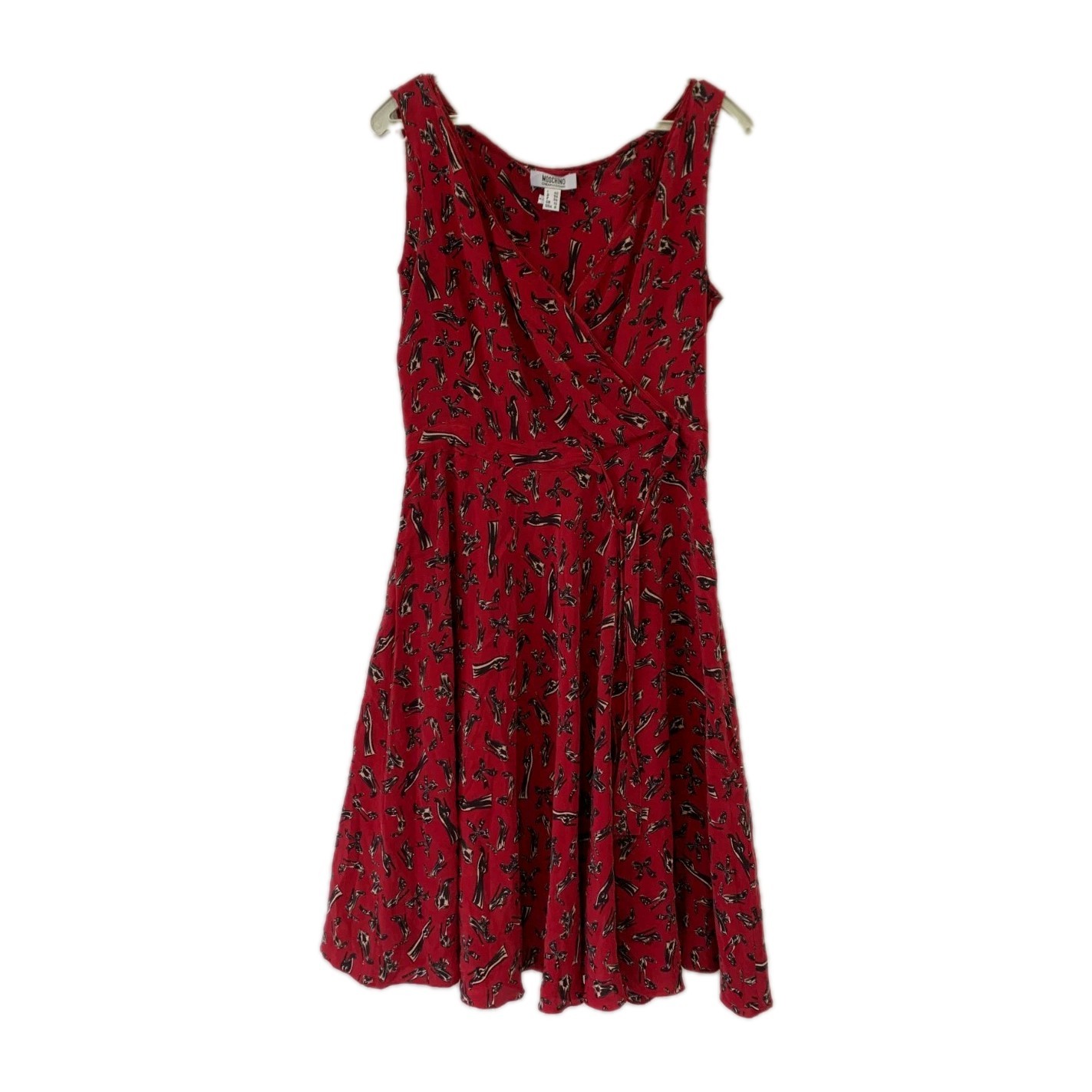 Moschino Cheap and Chic Red Dress High Heel Shoe Print Wrap Italian 42 US 8#229