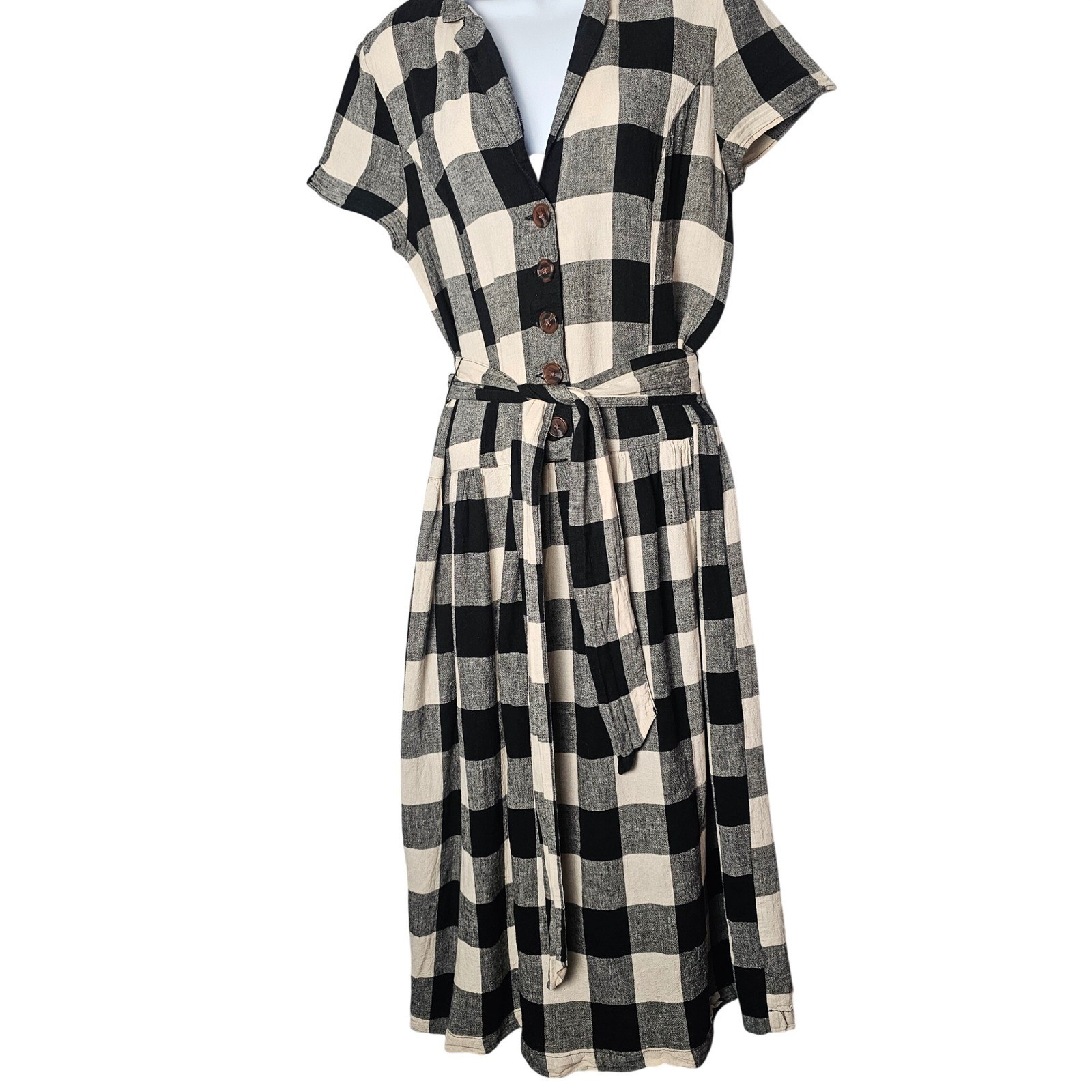 Urban Outfitters Natalie Buffalo Check Dress M Rockabilly 50s Housewife Midi
