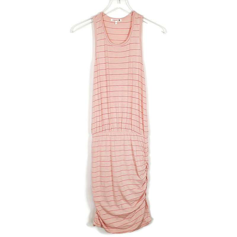 Sundry Sleeveless Tank Dress Striped Ruched Mini Racerback Pink 1 S
