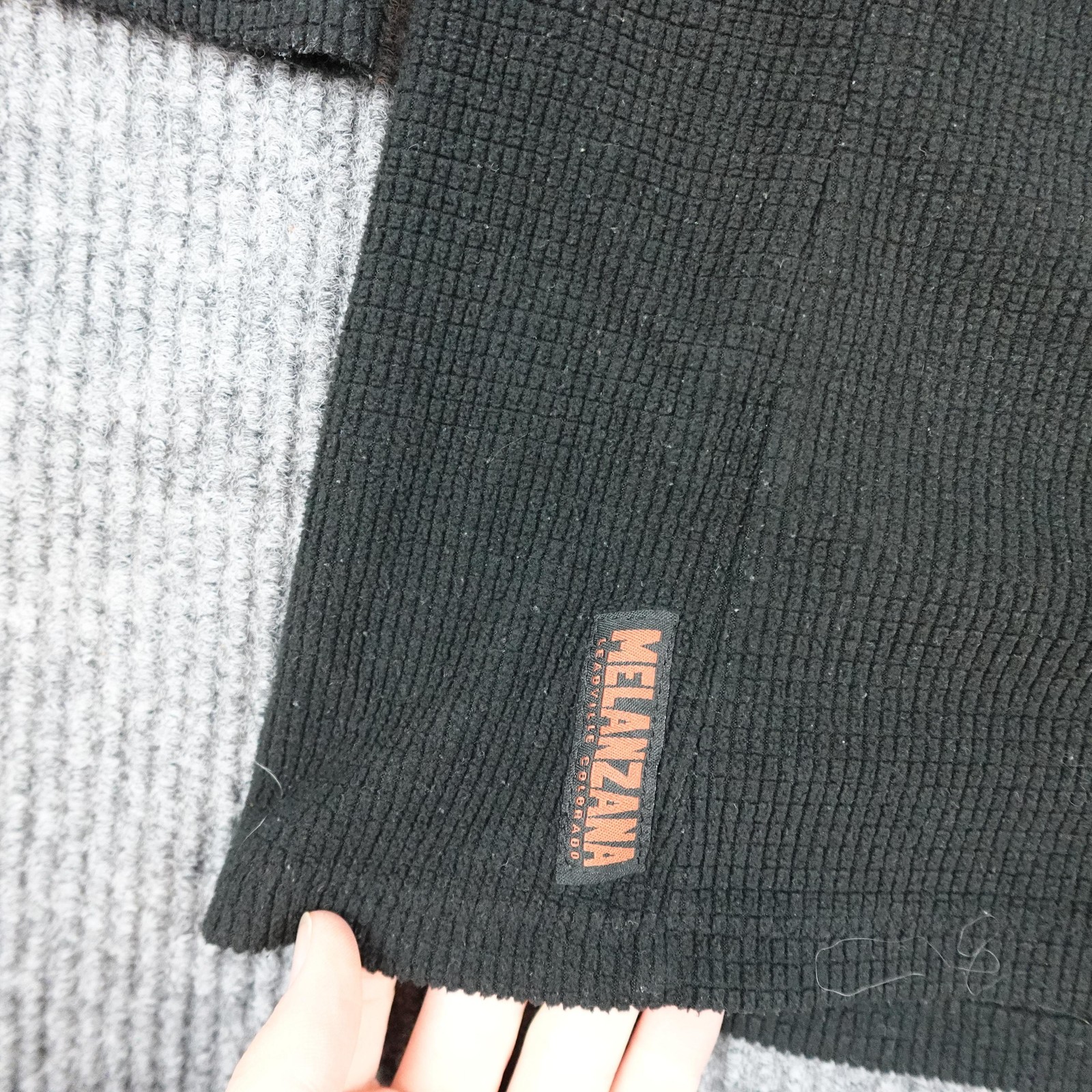Melanzana Sweater Dress Womens Small Black Micro Grid Hooded Fleece Pocket
