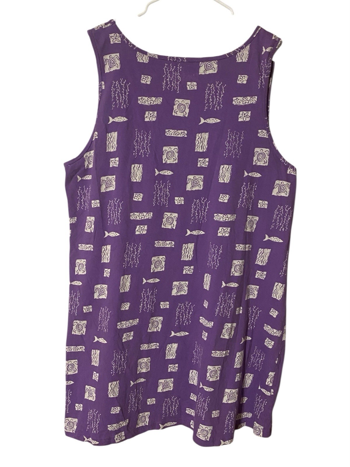 Sunshine Raised Novelty Fish Tunic Mini Dress L/XL Purple 100% Cotton Beach Girl