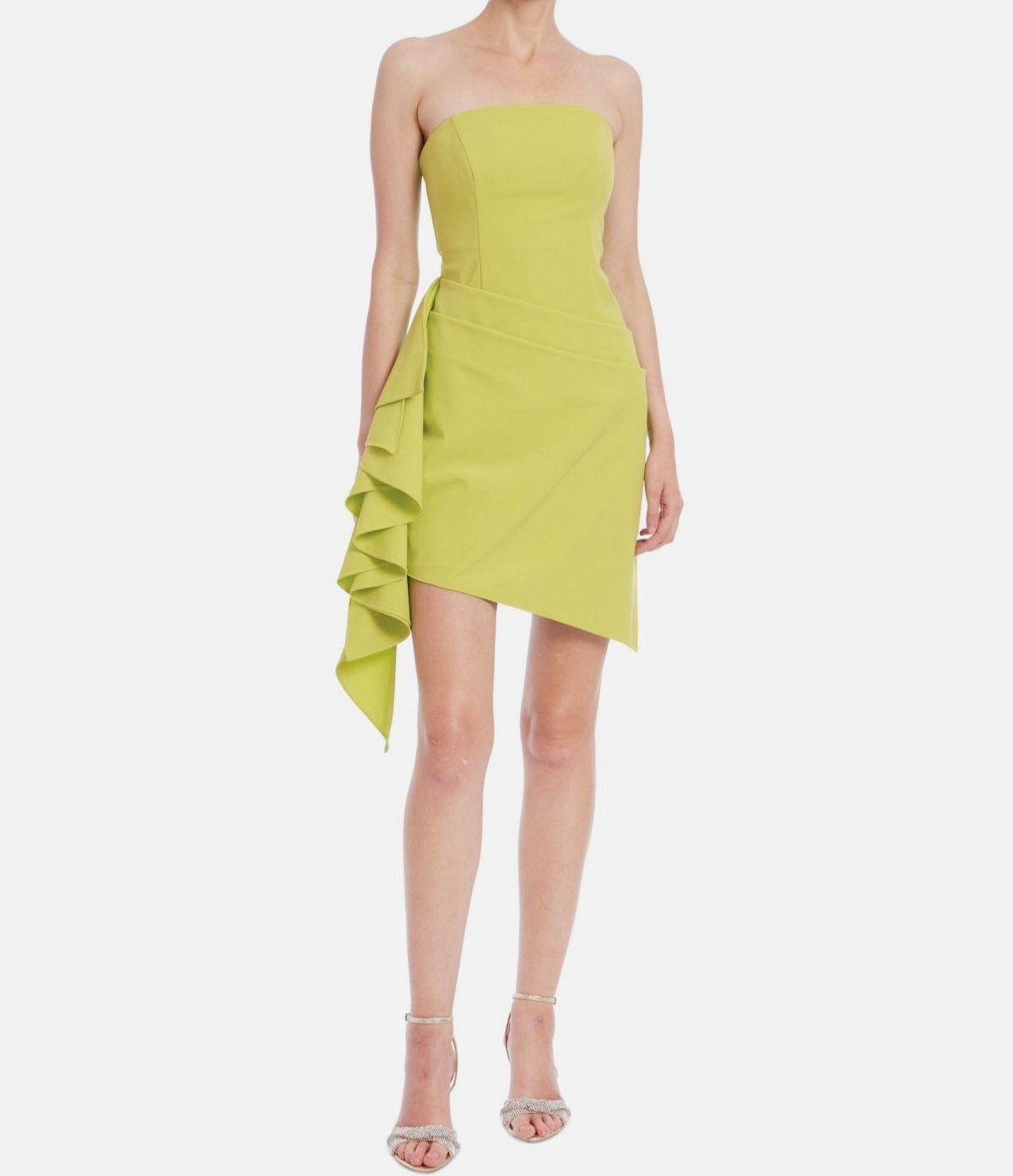 Jewel Badgley Mischka Women’s Yellow Asym Draped Strapless Mini Dress Size 4.