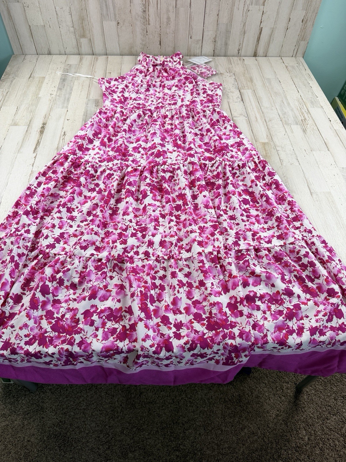 Womens Melonie T Fuchsia Magenta Ivory Floral Maxi Dress(Size 12) MSRP $89