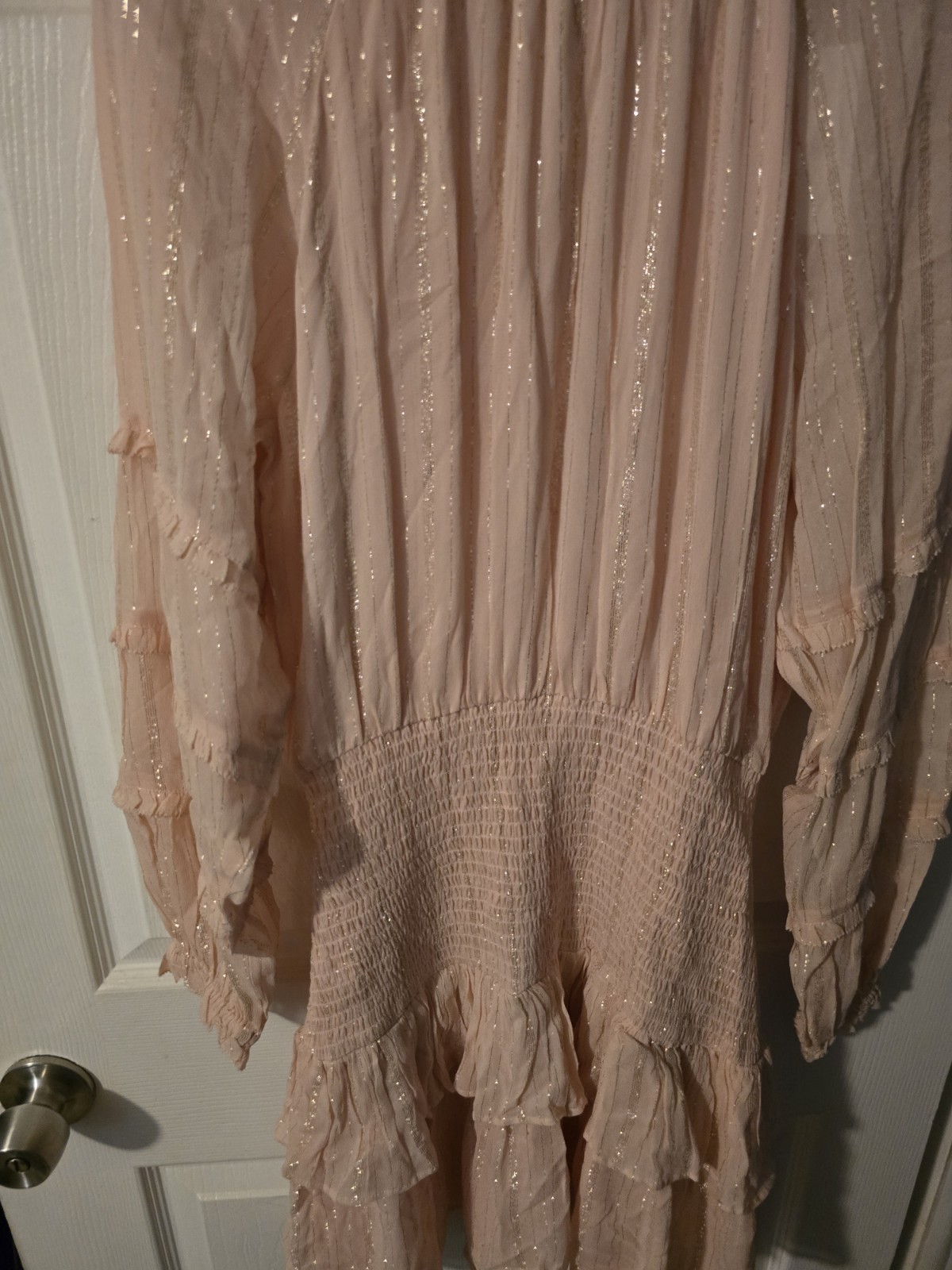 Allison New York Pixie Mini Dress Blush Pink Size Small Chiffon Ruffled Smocked