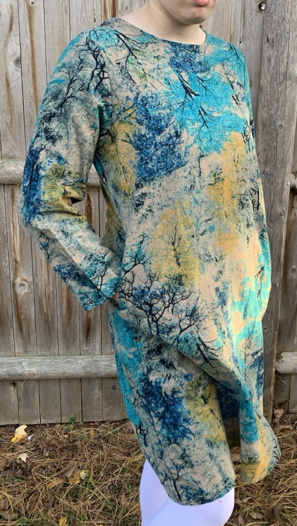 YJYL Green Multicolor Tree Print Shift Dress 3/4 Sleeve China Size XXL (US M)