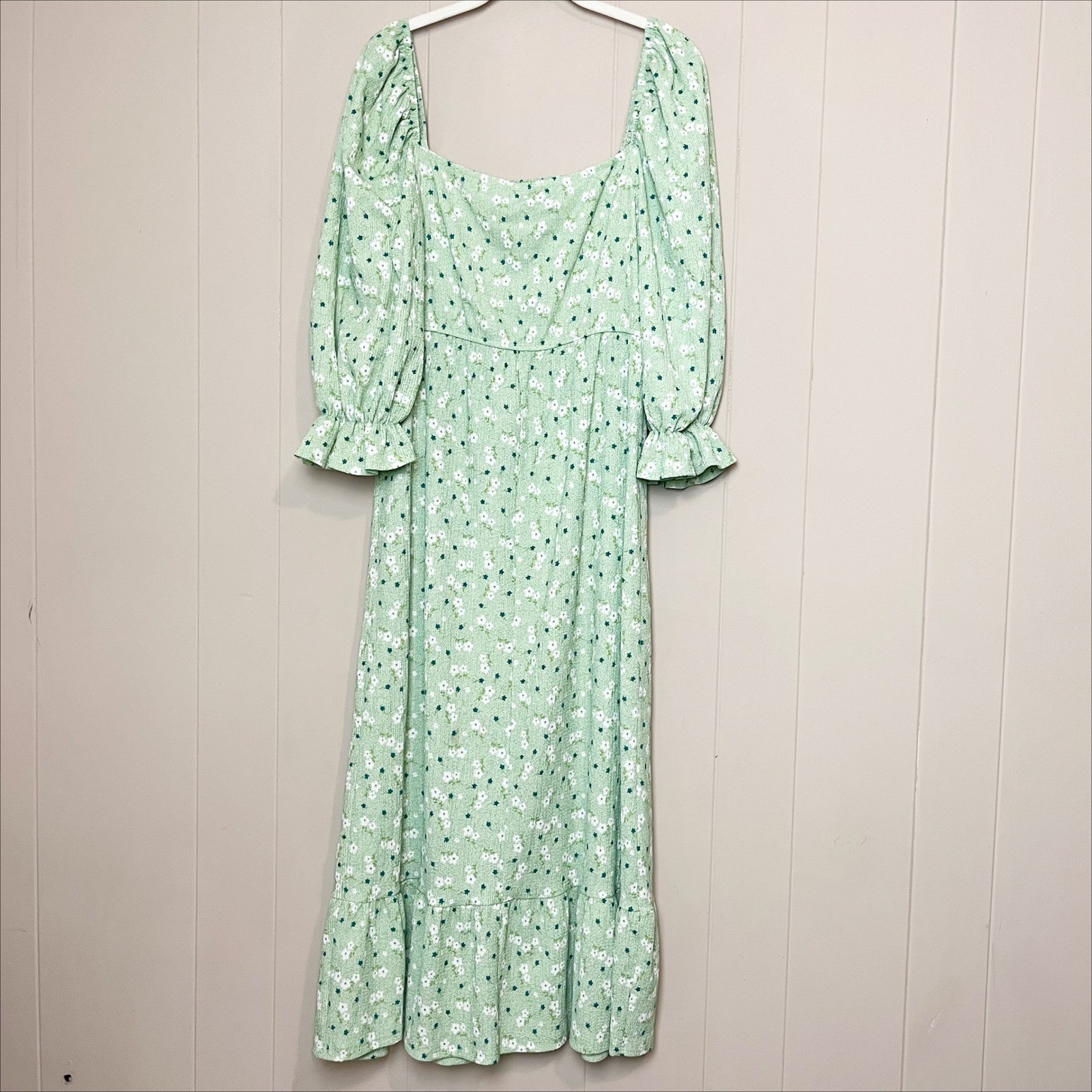 Miss Selfridge Green Floral Smocked Midi Dress 6 Puff Sleeve Milkmaid Cottage