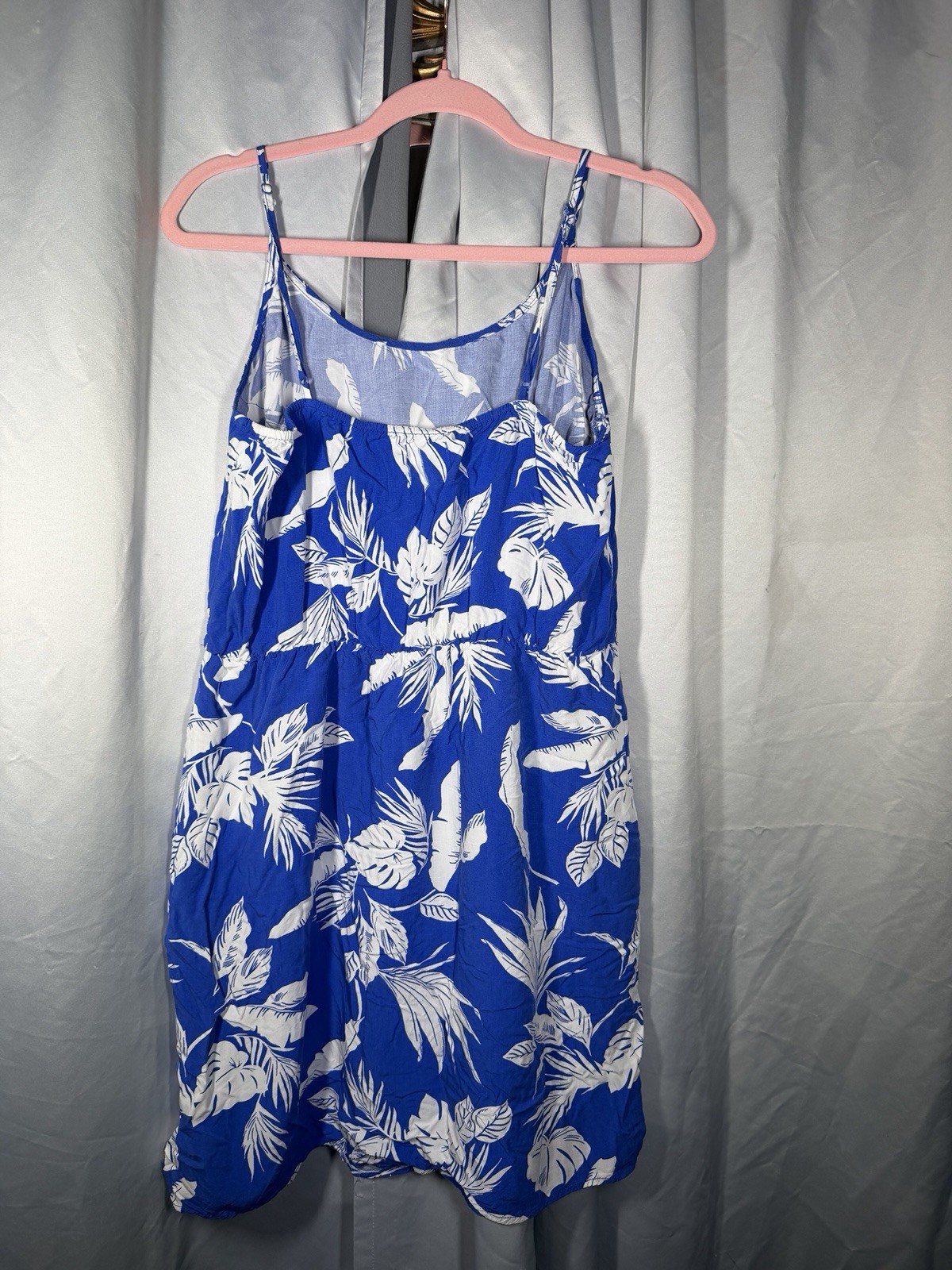 Old Navy Blue White Tropical Floral Sundress Strappy Scoop Neck Short Dress L